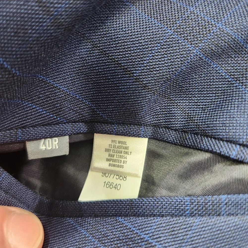 Bonobos Tollegno 1900 Blazer Jacket Mens 40R Slim Fit Blue Plaid Windowpane Wool